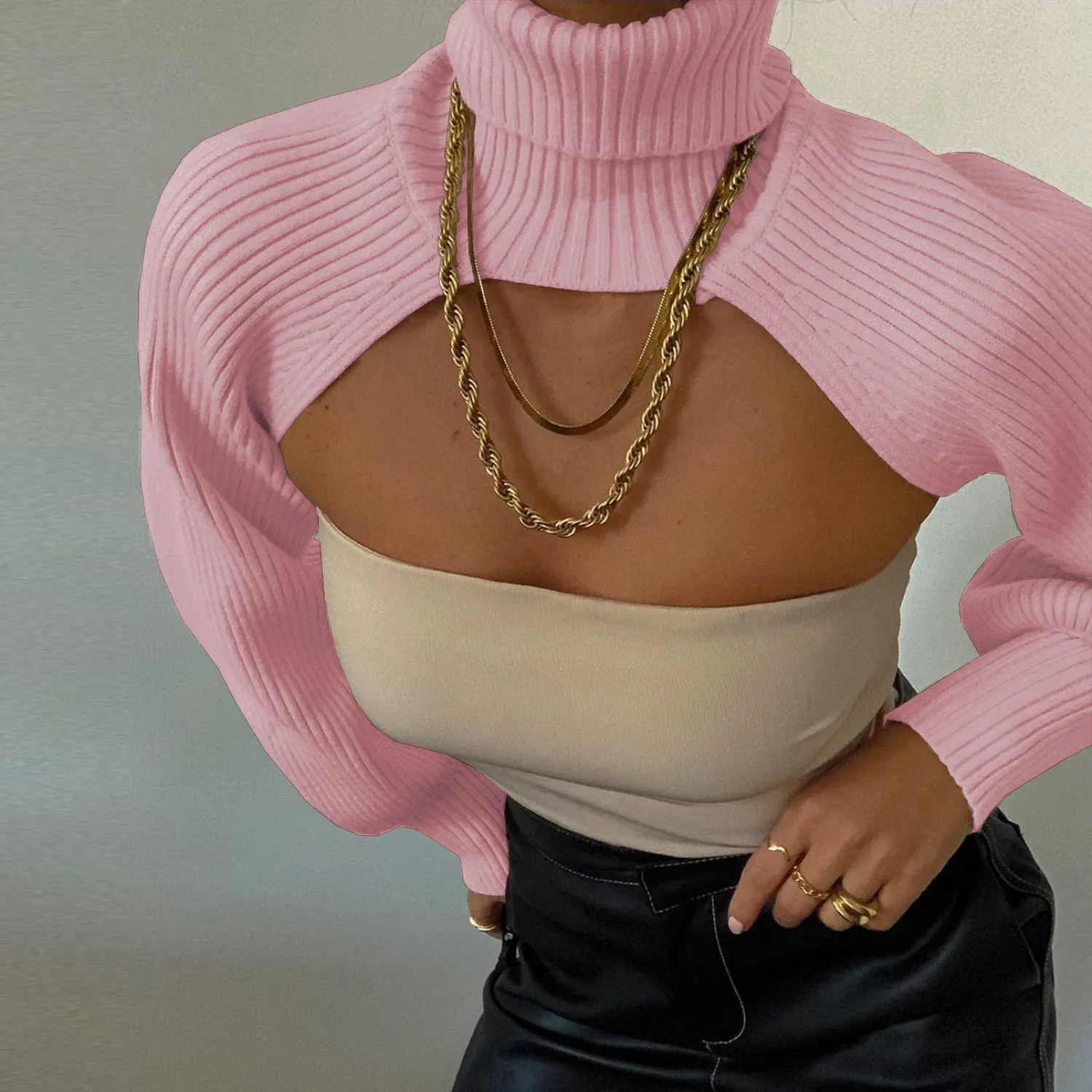 Fashion High Neck Knitted Designed Sweaters