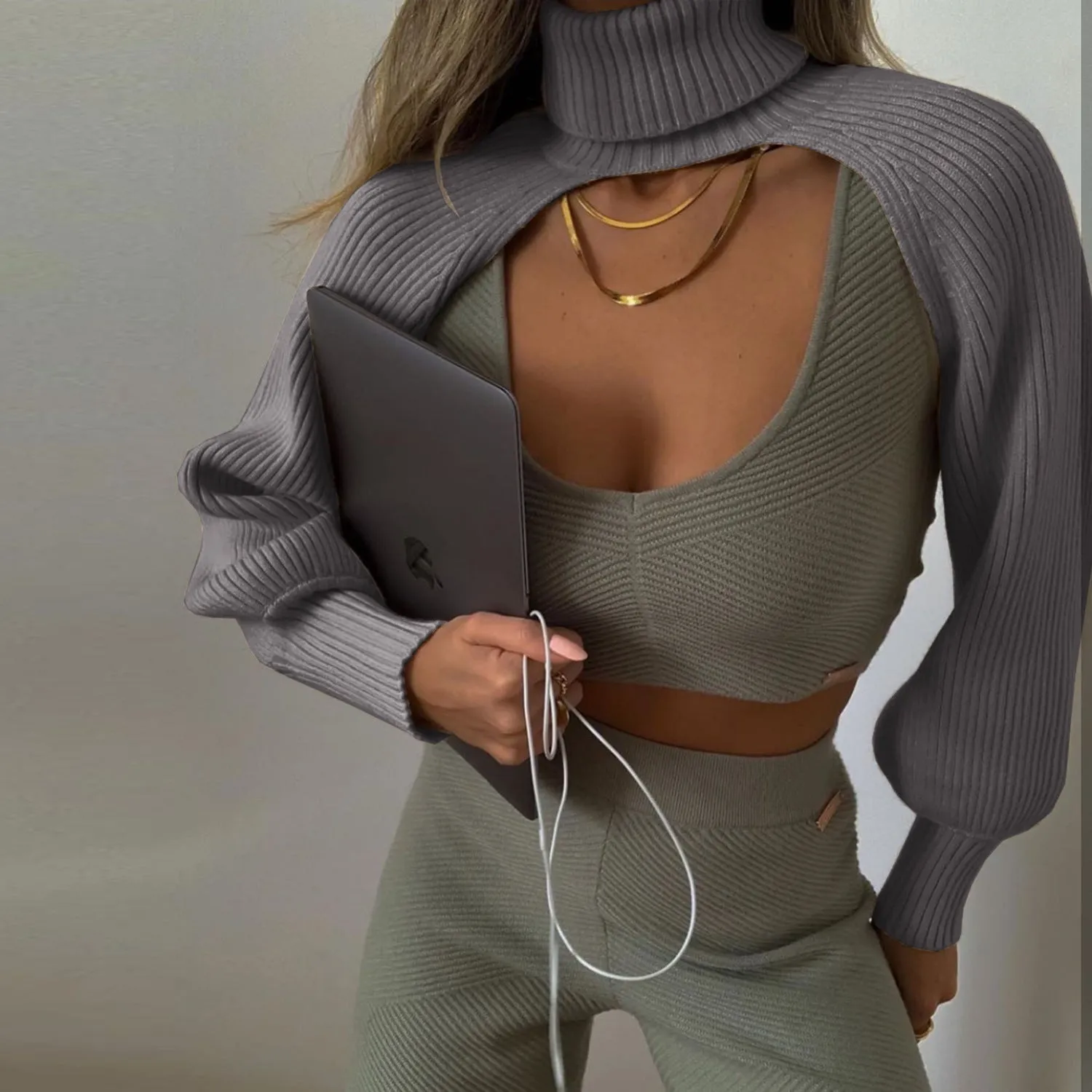 Fashion High Neck Knitted Designed Sweaters