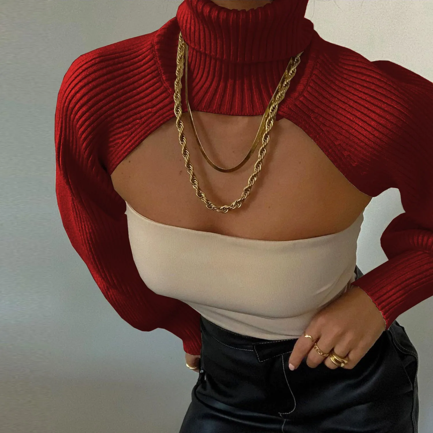 Fashion High Neck Knitted Designed Sweaters
