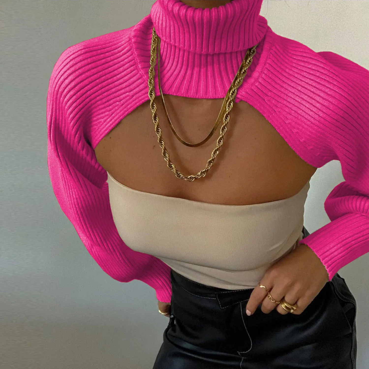 Fashion High Neck Knitted Designed Sweaters