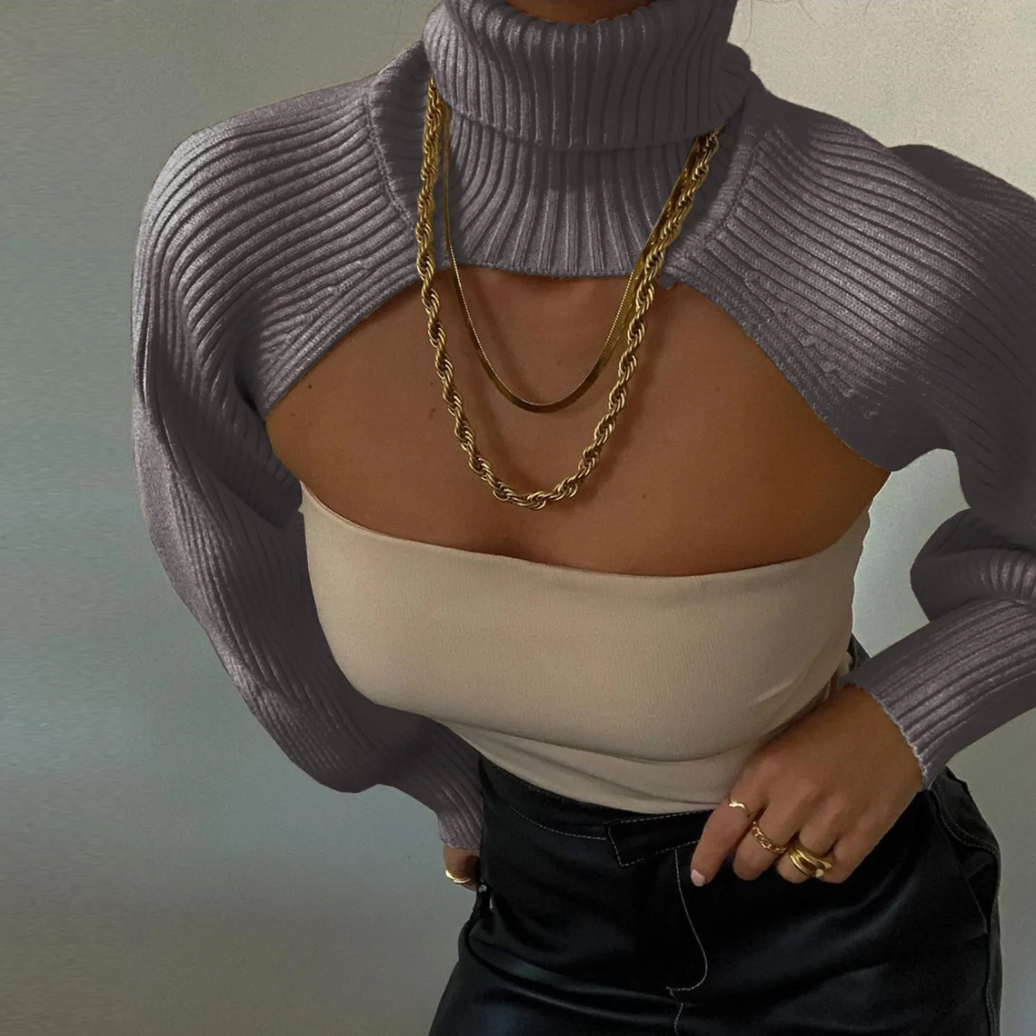 Fashion High Neck Knitted Designed Sweaters