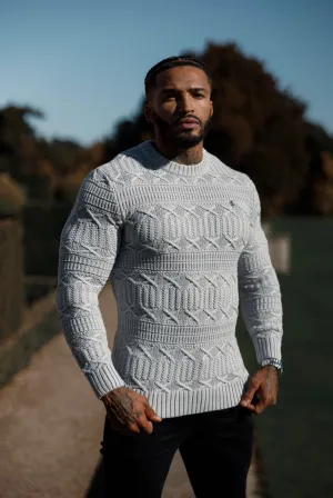 Father Sons Greyl Knitted Cable Link Crew Super Slim Jumper With Metal Decal - FSN072