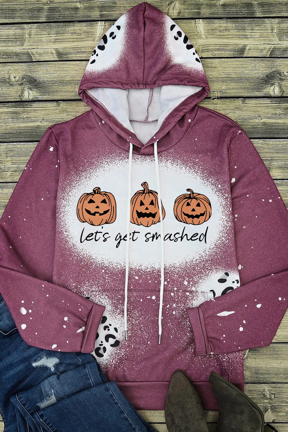 Fiery Red Lets Get Smashed Halloween Graphic Tie Dye Hoodie