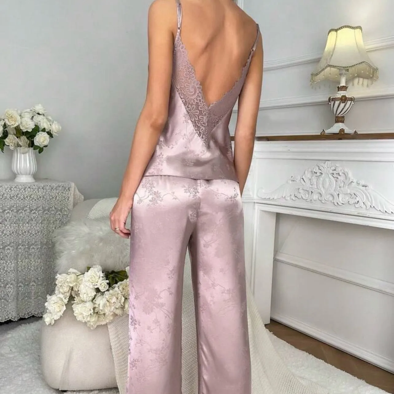Flavie Floral Silk Pajamas Set - Lilac