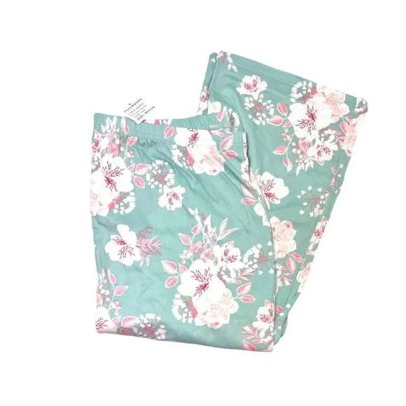 Flora Nikrooz Womens Green Floral Soft V Neck Top Pants Pajamas Set Sz M NWT