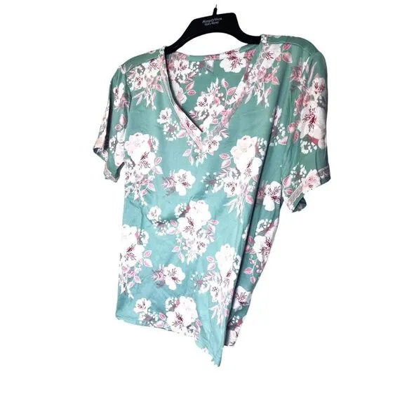 Flora Nikrooz Womens Green Floral Soft V Neck Top Pants Pajamas Set Sz M NWT