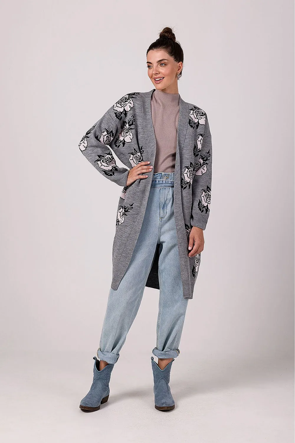 Floral Open-Front Cardigan Design