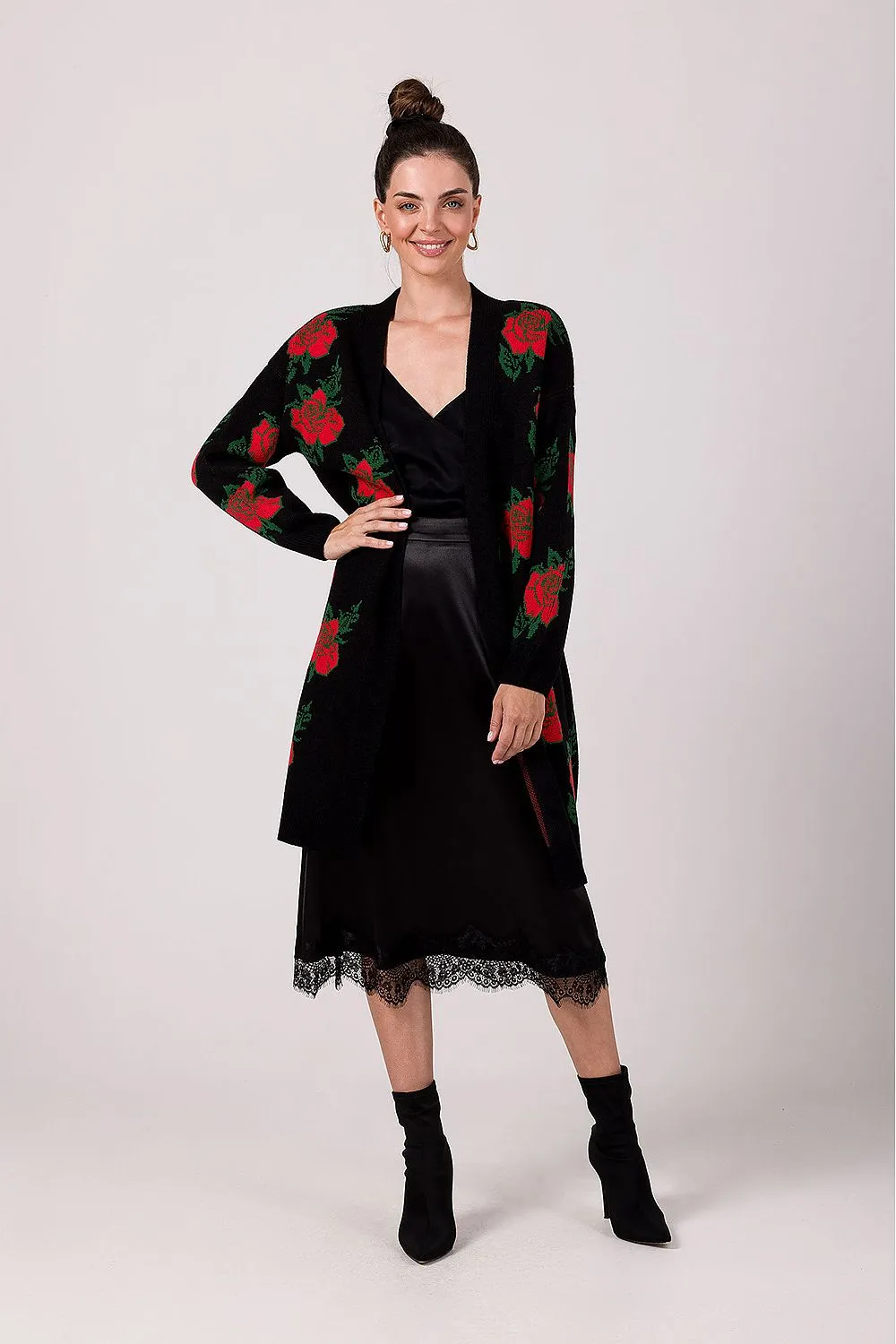 Floral Open-Front Cardigan Design