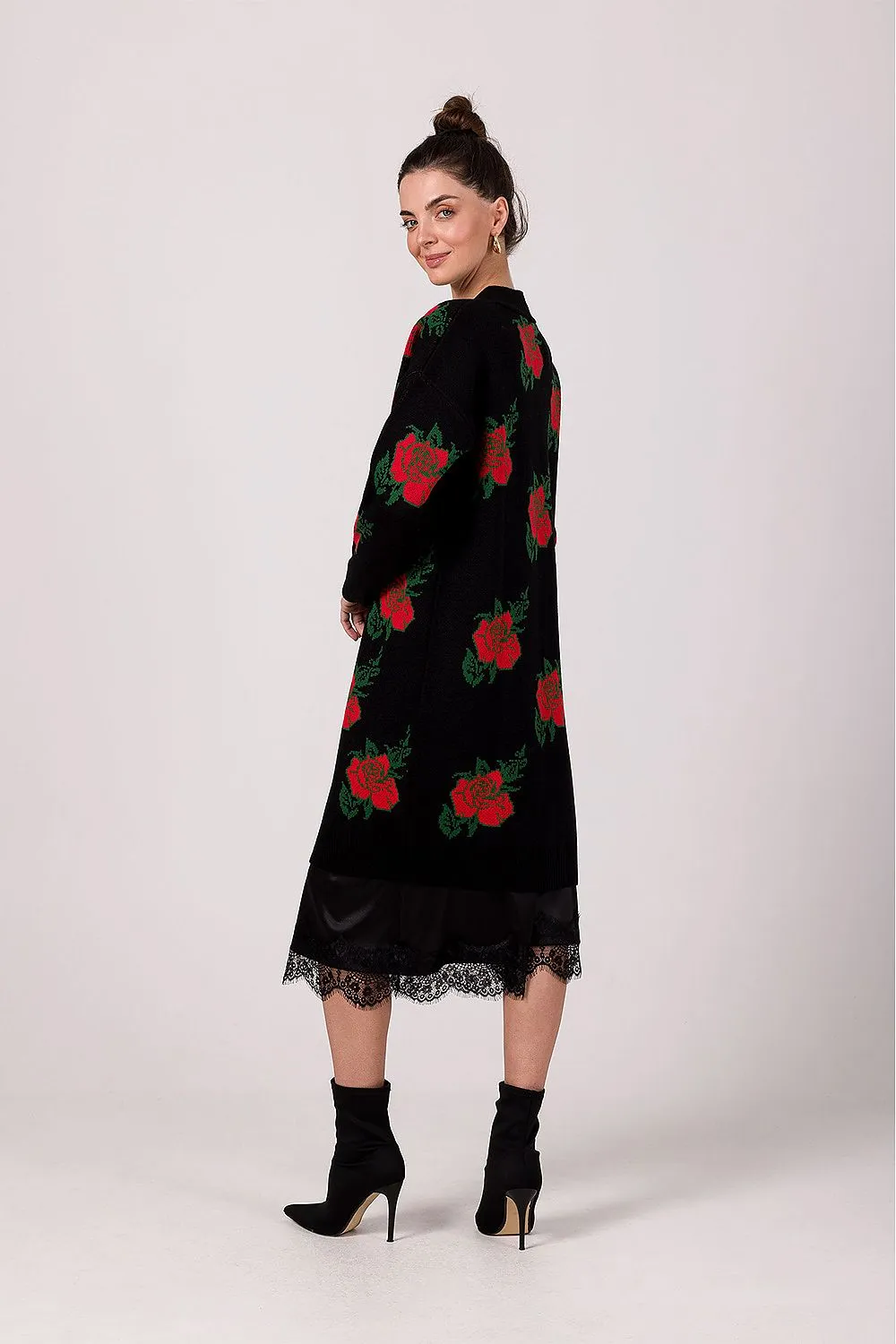 Floral Open-Front Cardigan Design