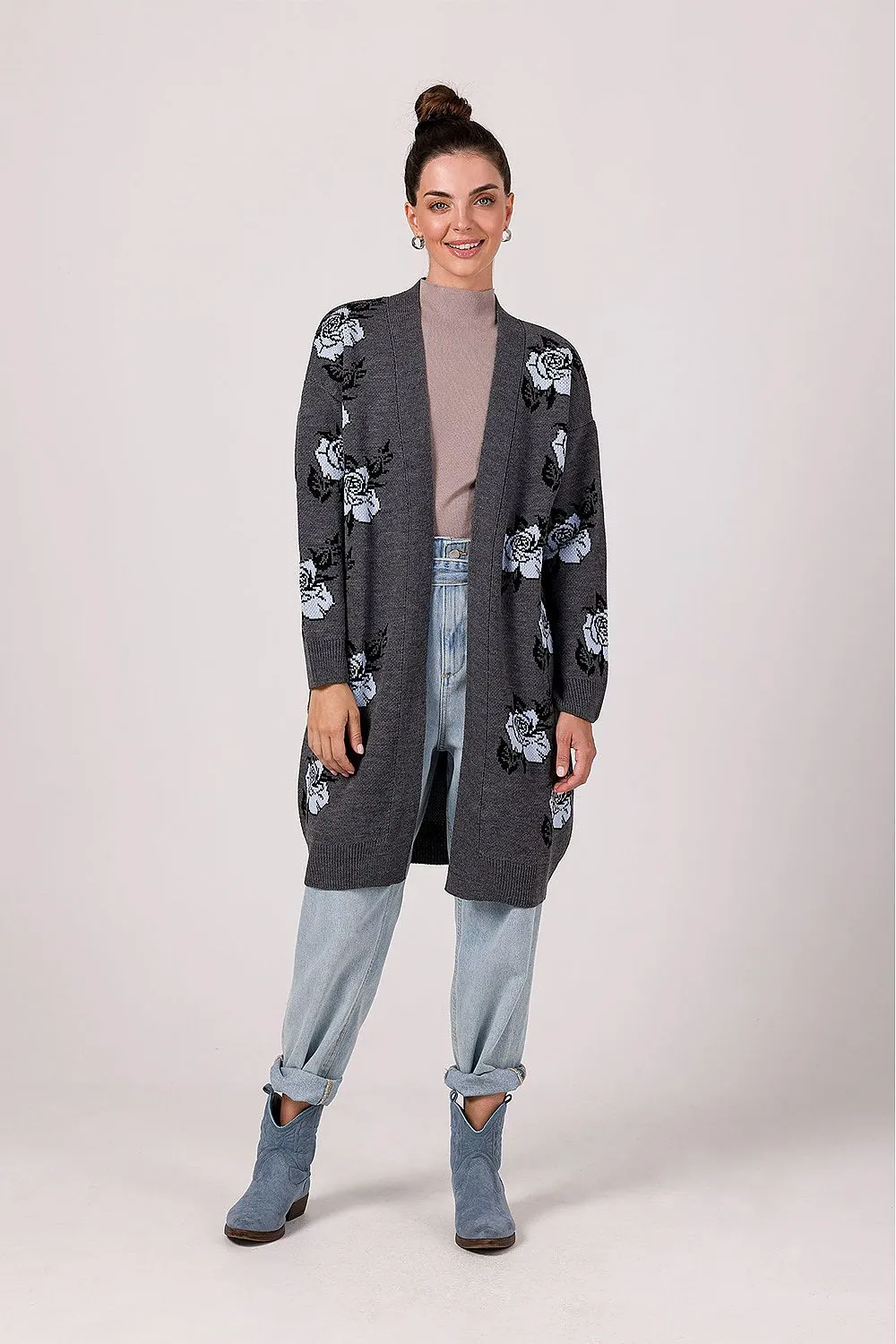 Floral Open-Front Cardigan Design