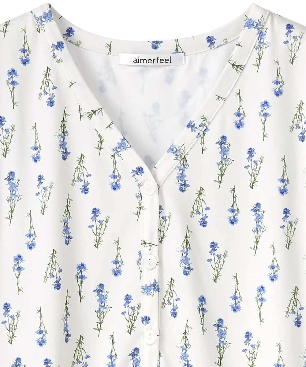 Floral Print Frill Sleeve Top-Bottom Set
