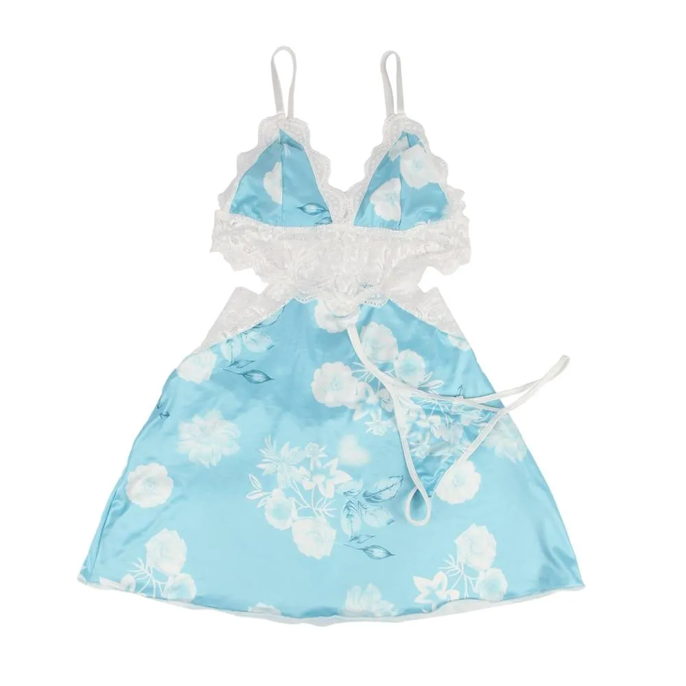 Floral Print Lace-up Babydoll Without Underwire