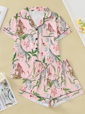 floral tiger print women's sleepwear set