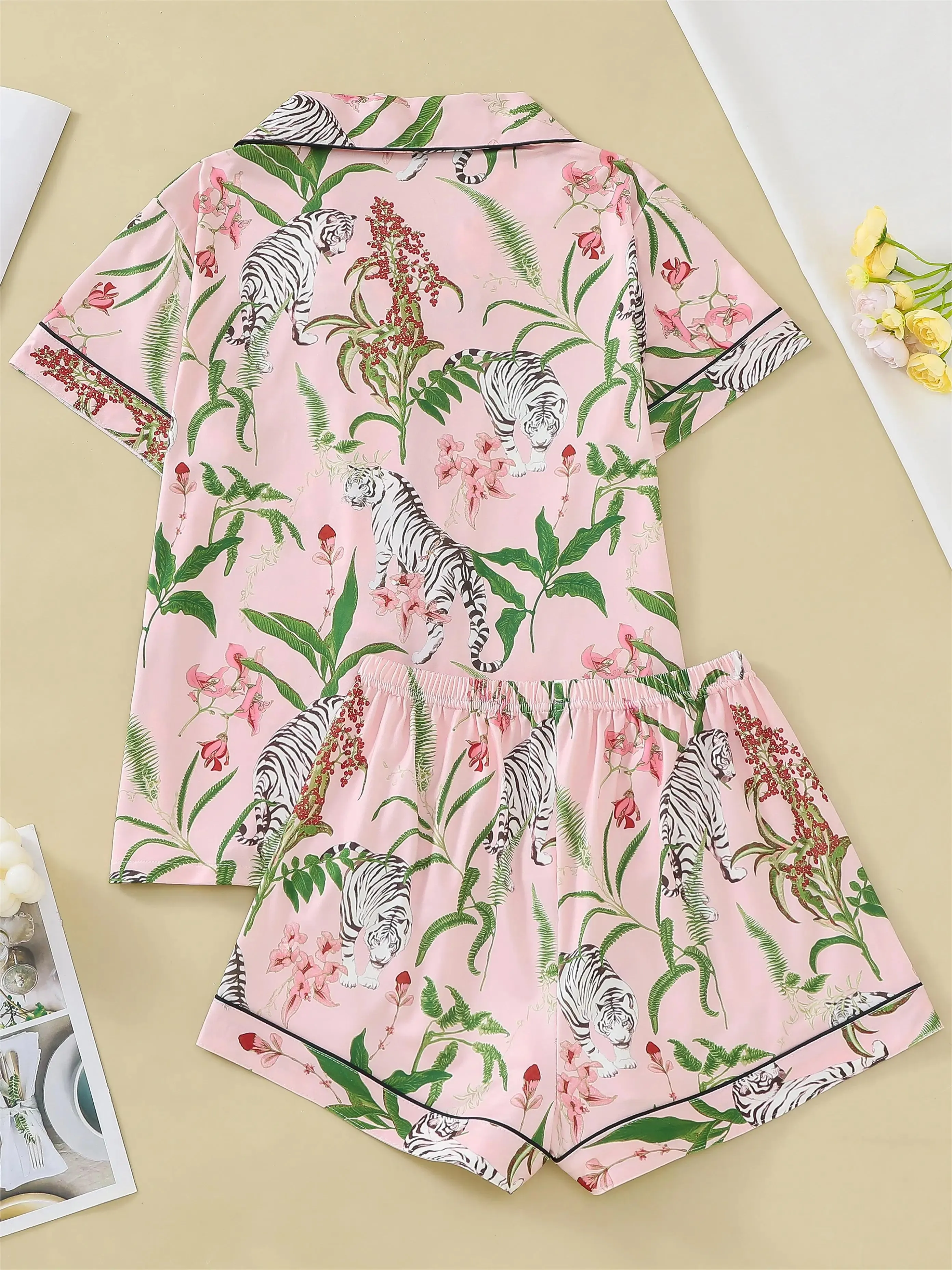 floral tiger print women's sleepwear set