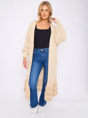 Frill Hem Balloon Sleeves Knitted Open Cardigan