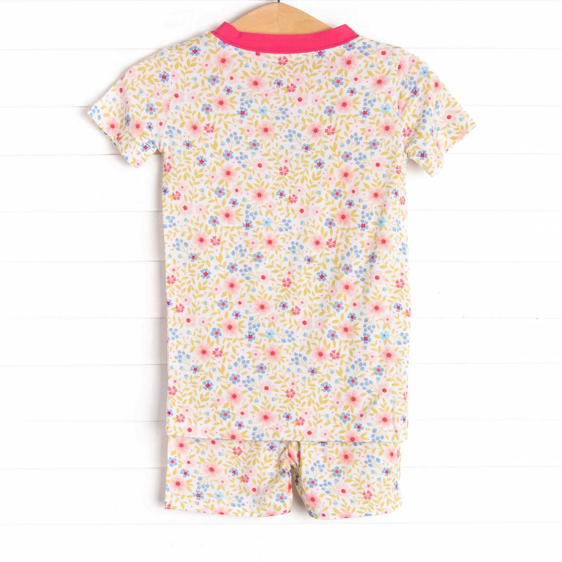 Fuchsia Florals Bamboo Pajama Short Set, Pink