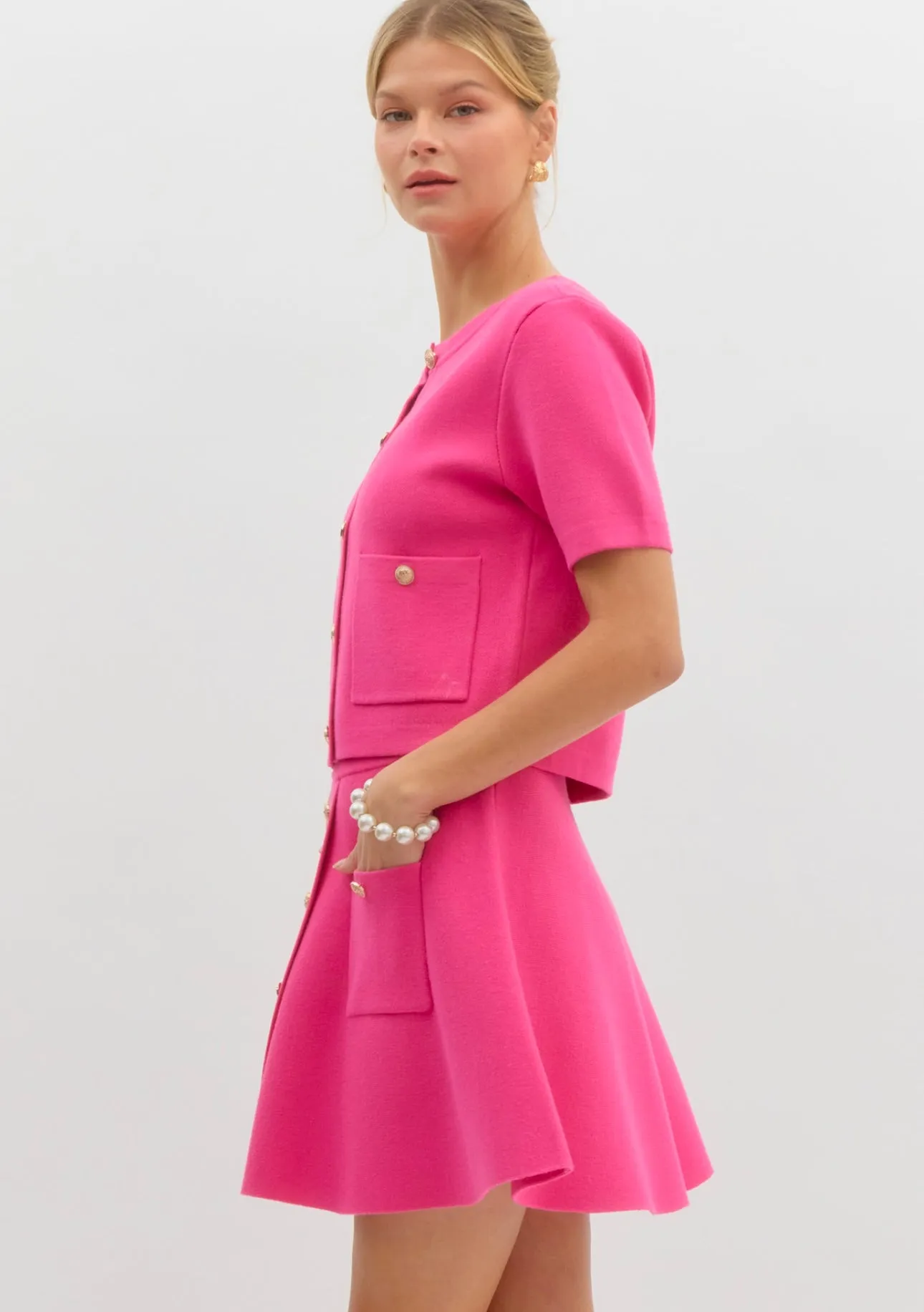 Fuchsia Short Sleeve Cardigan
