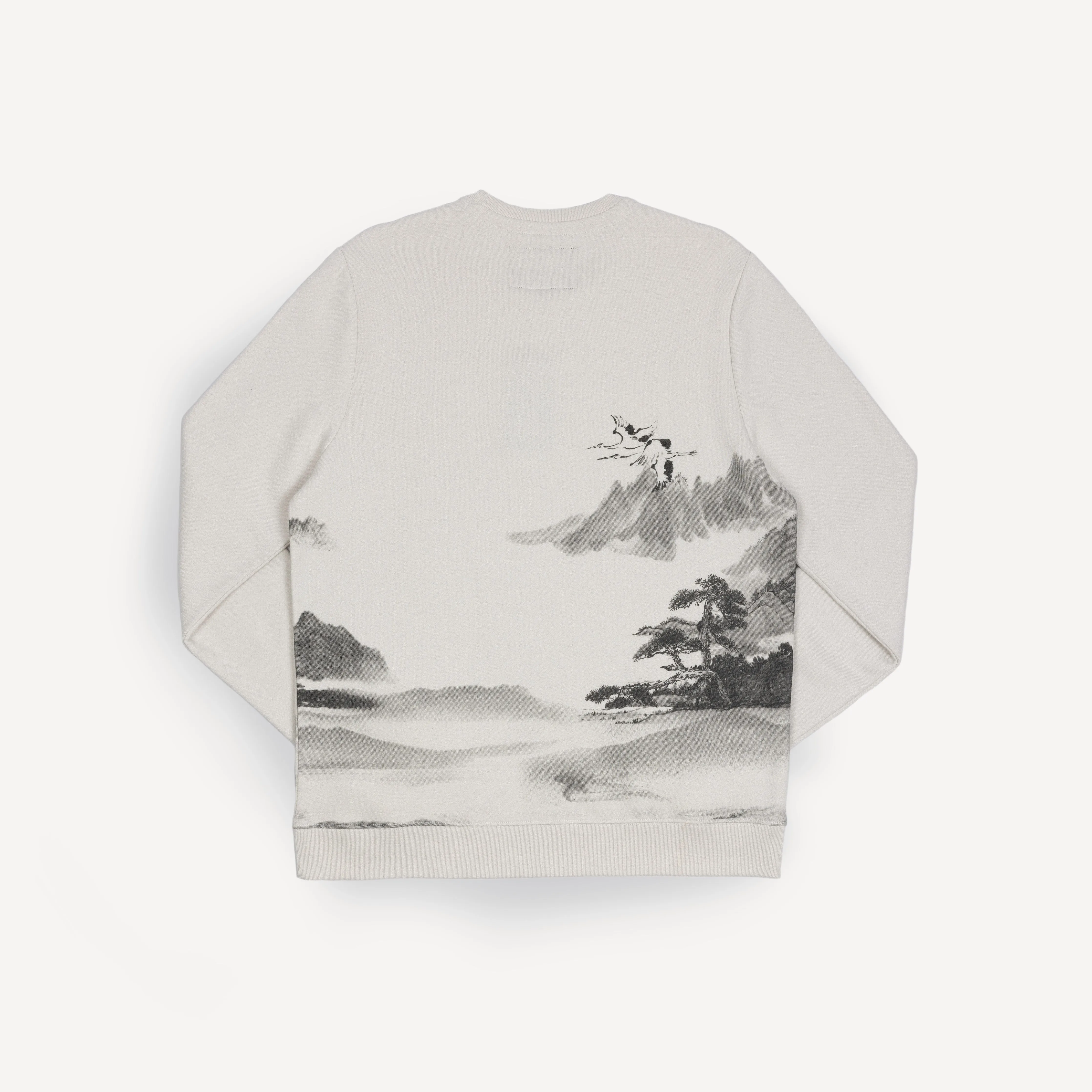 Gender Neutral Graphic Wraparound Crewneck Sweatshirt - Oyster Mushroom / Asian Mountain