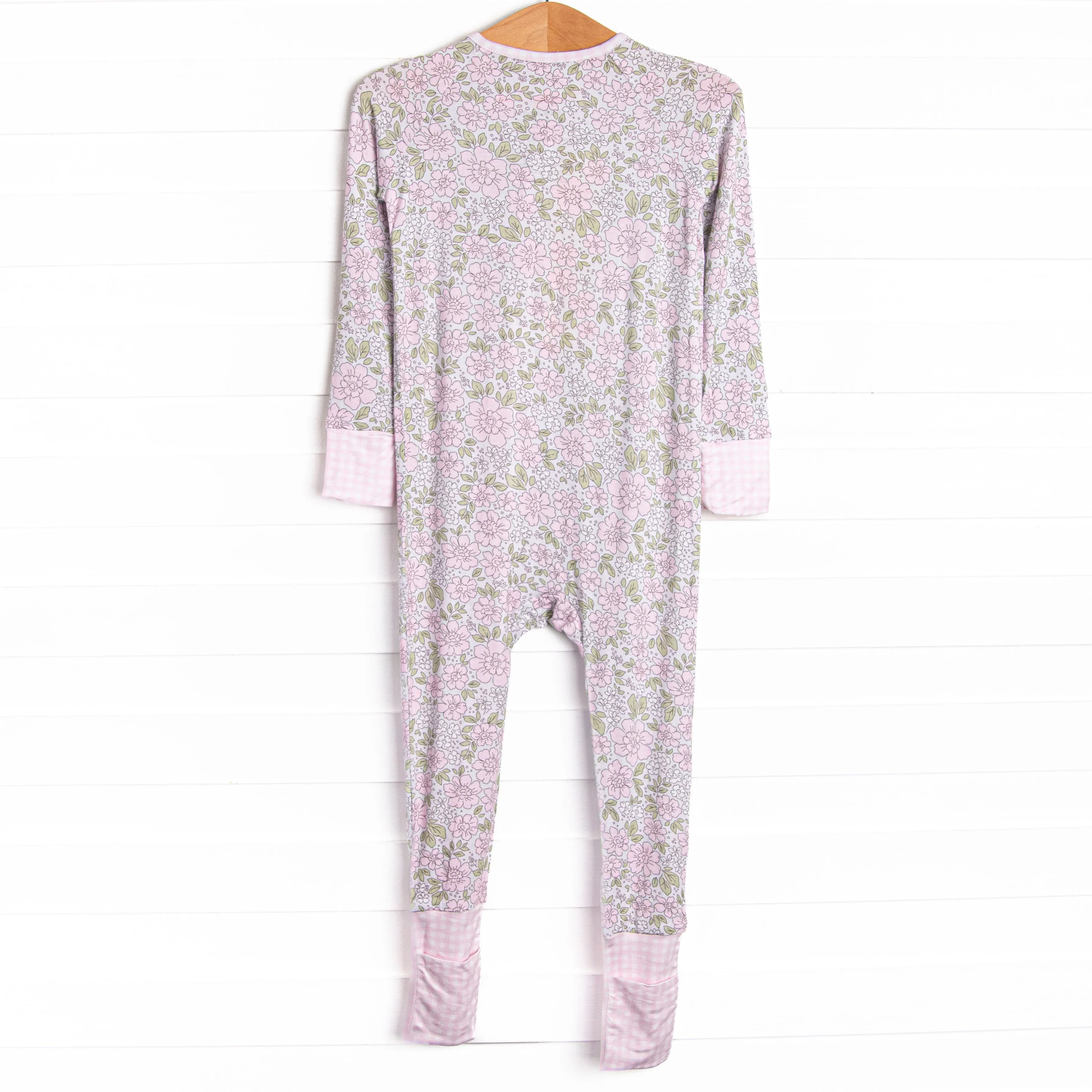 Gingham Gardenias Bamboo Zippy Pajama, Pink