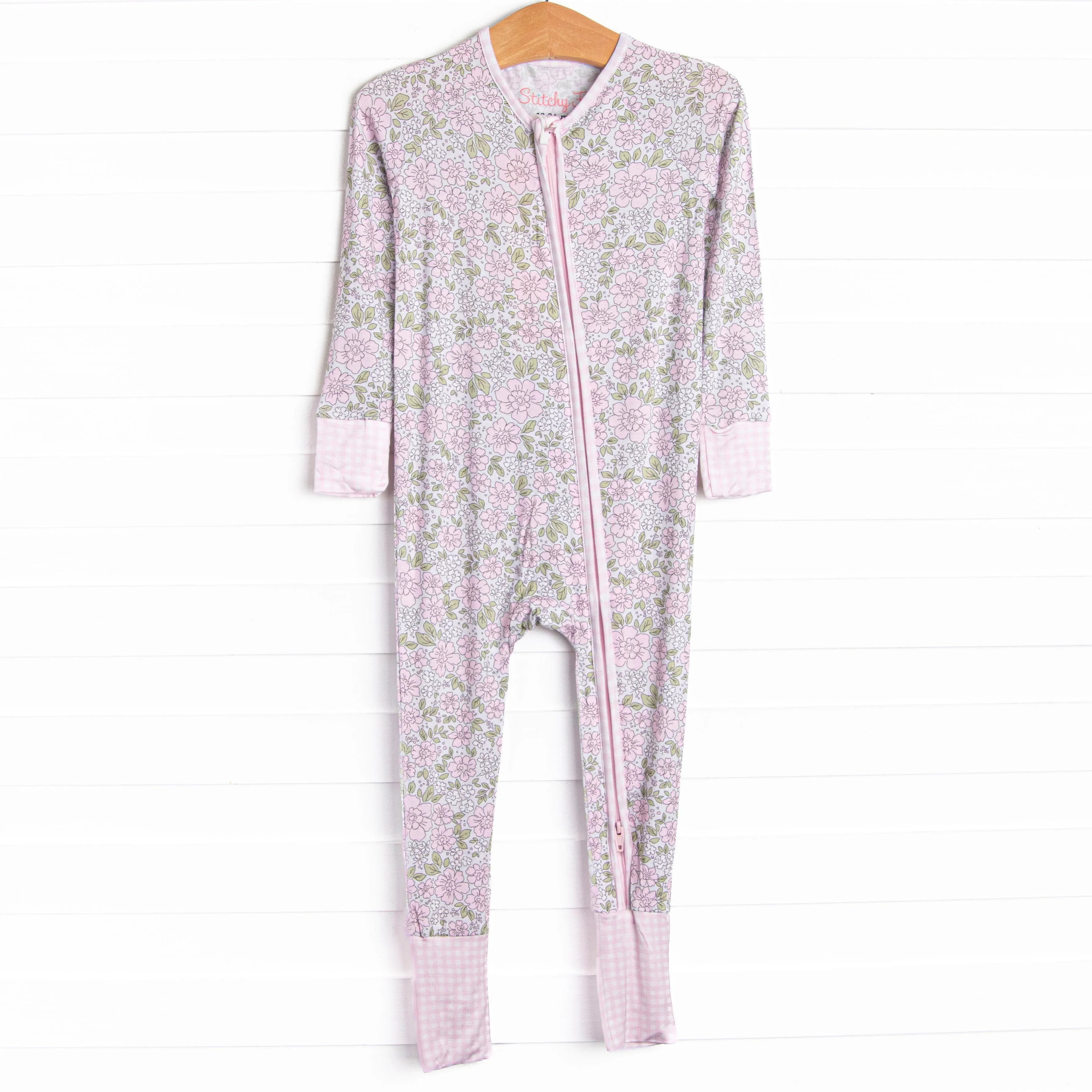 Gingham Gardenias Bamboo Zippy Pajama, Pink