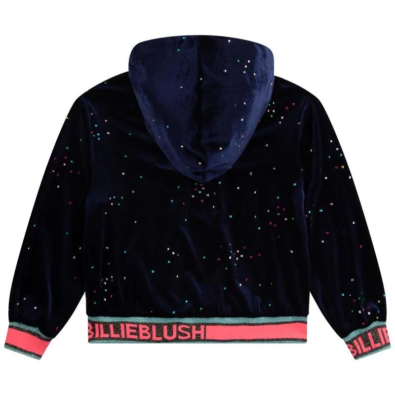 Girls Navy Glitter Logo Hoodie