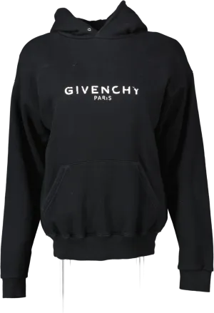 GIvenchy Black Distressed Logo Hooded Sweatshirt UK XS