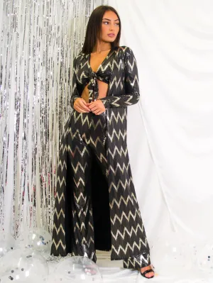 Gold Foil Chevron Print Longline Open Cardigan