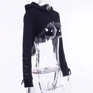 Gothic Style Cropped Back Lace Up Hoodie
