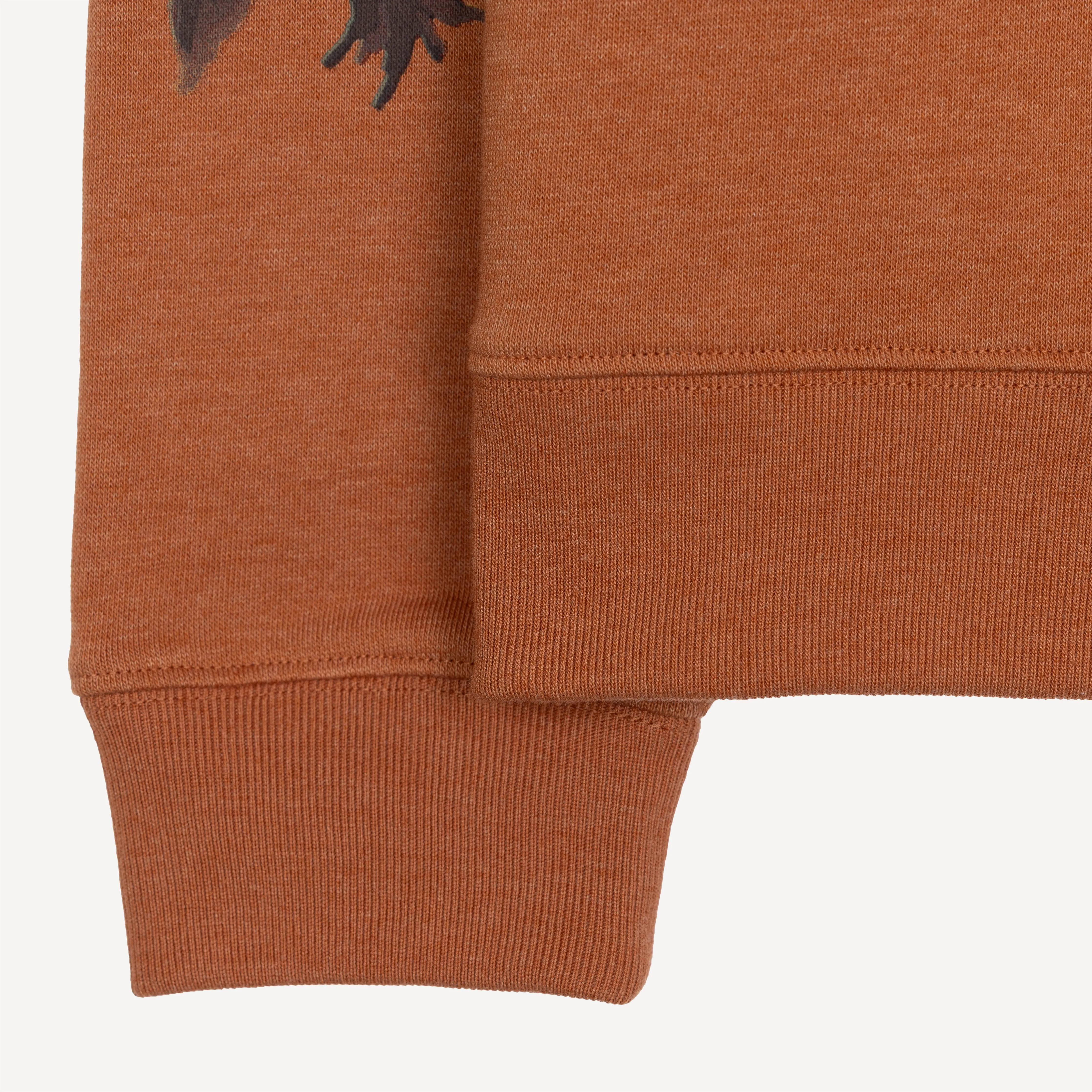 Graphic Wraparound Crewneck Pullover Sweatshirt - Amber Brown / Mushroom Caterpillar Greyscale
