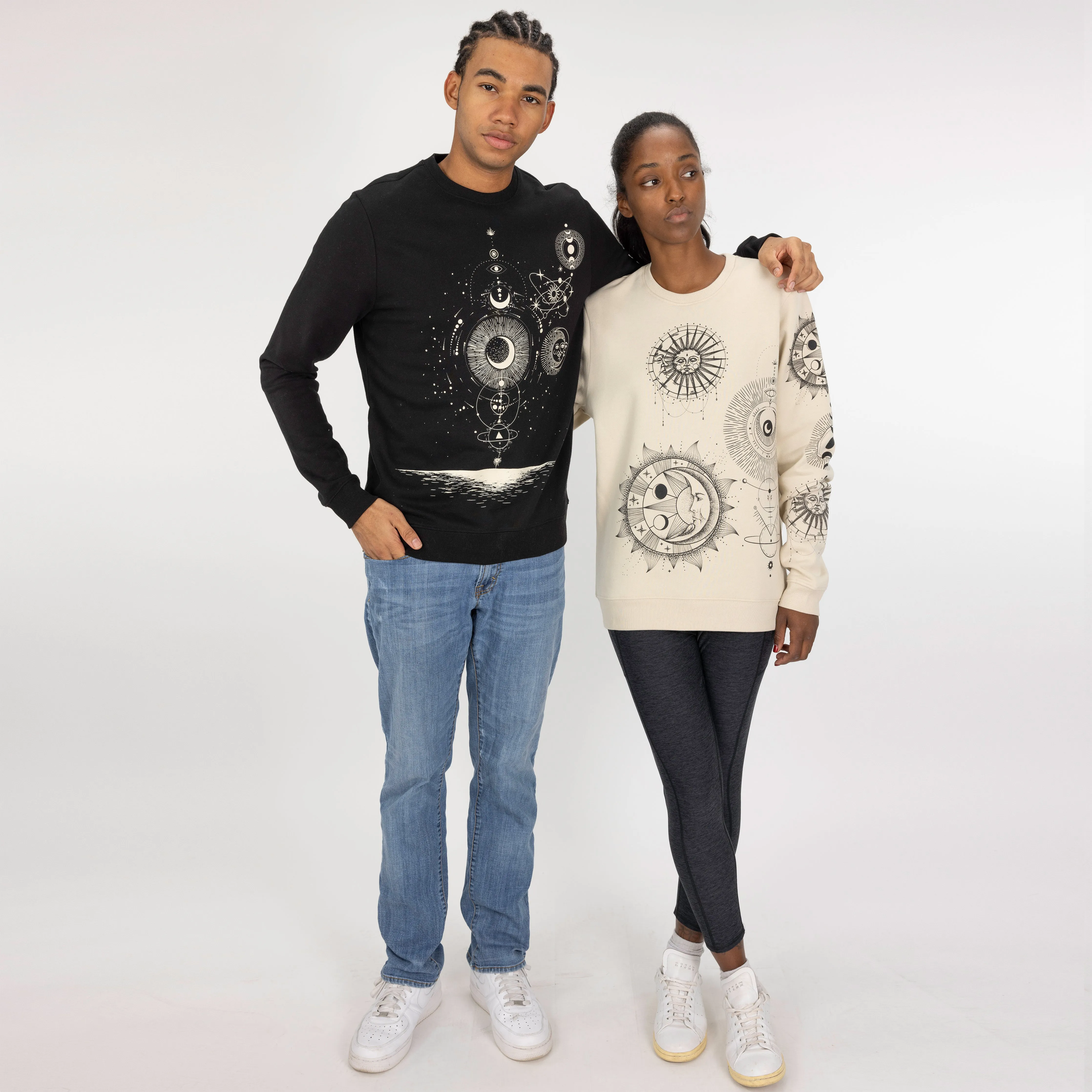 Graphic Wraparound Crewneck Pullover Sweatshirt - Black / Celestial