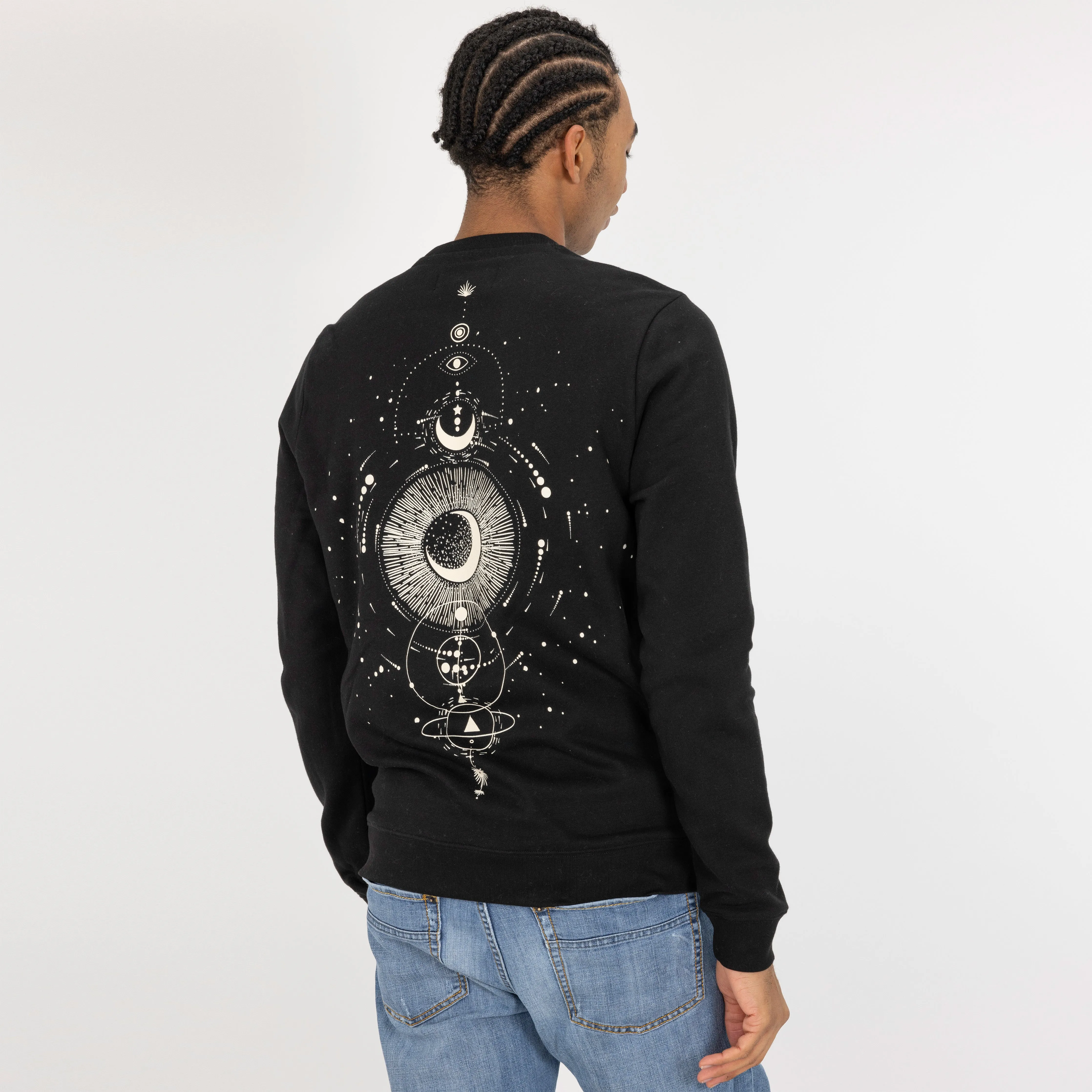 Graphic Wraparound Crewneck Pullover Sweatshirt - Black / Celestial