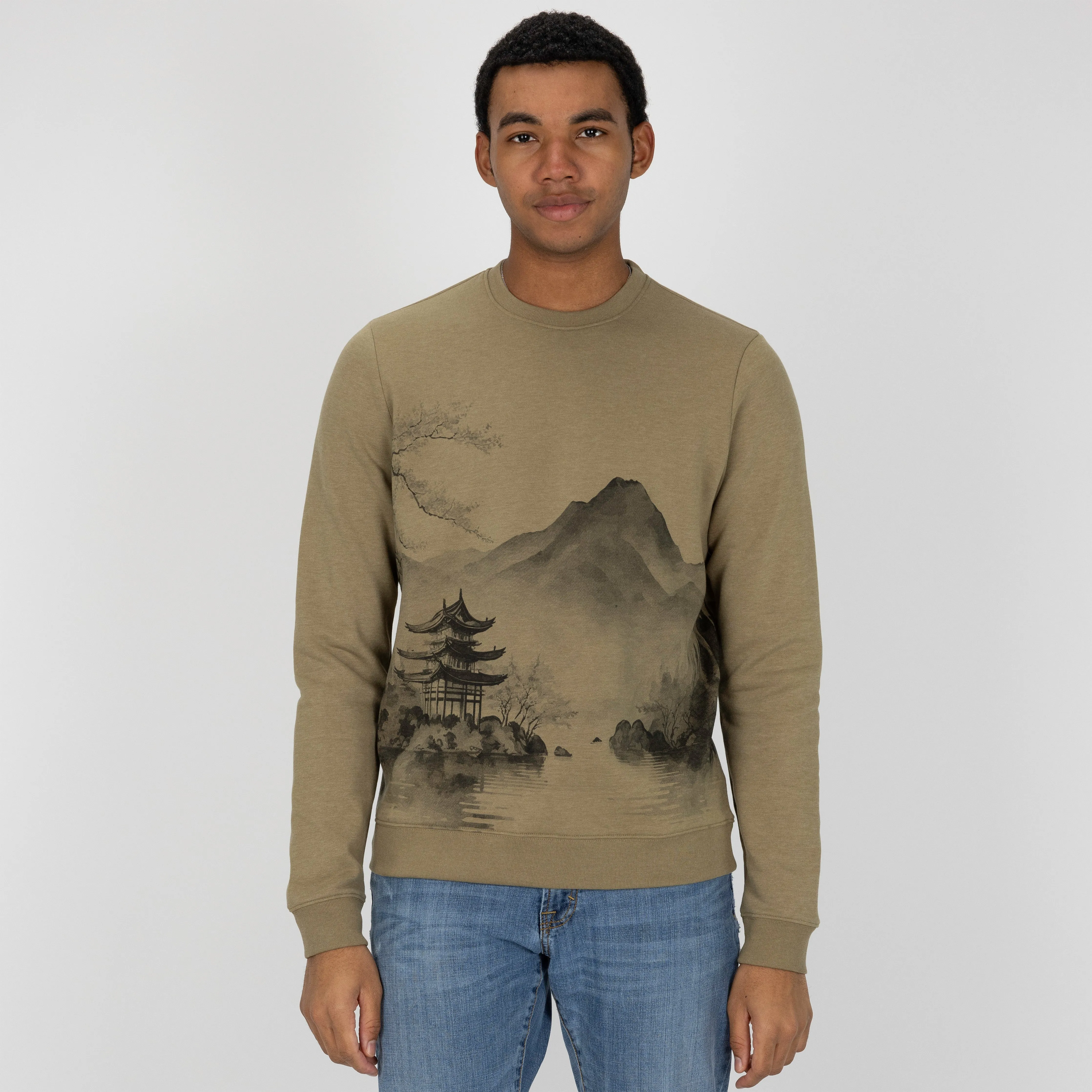 Graphic Wraparound Crewneck Pullover Sweatshirt - Elmwood / Asian