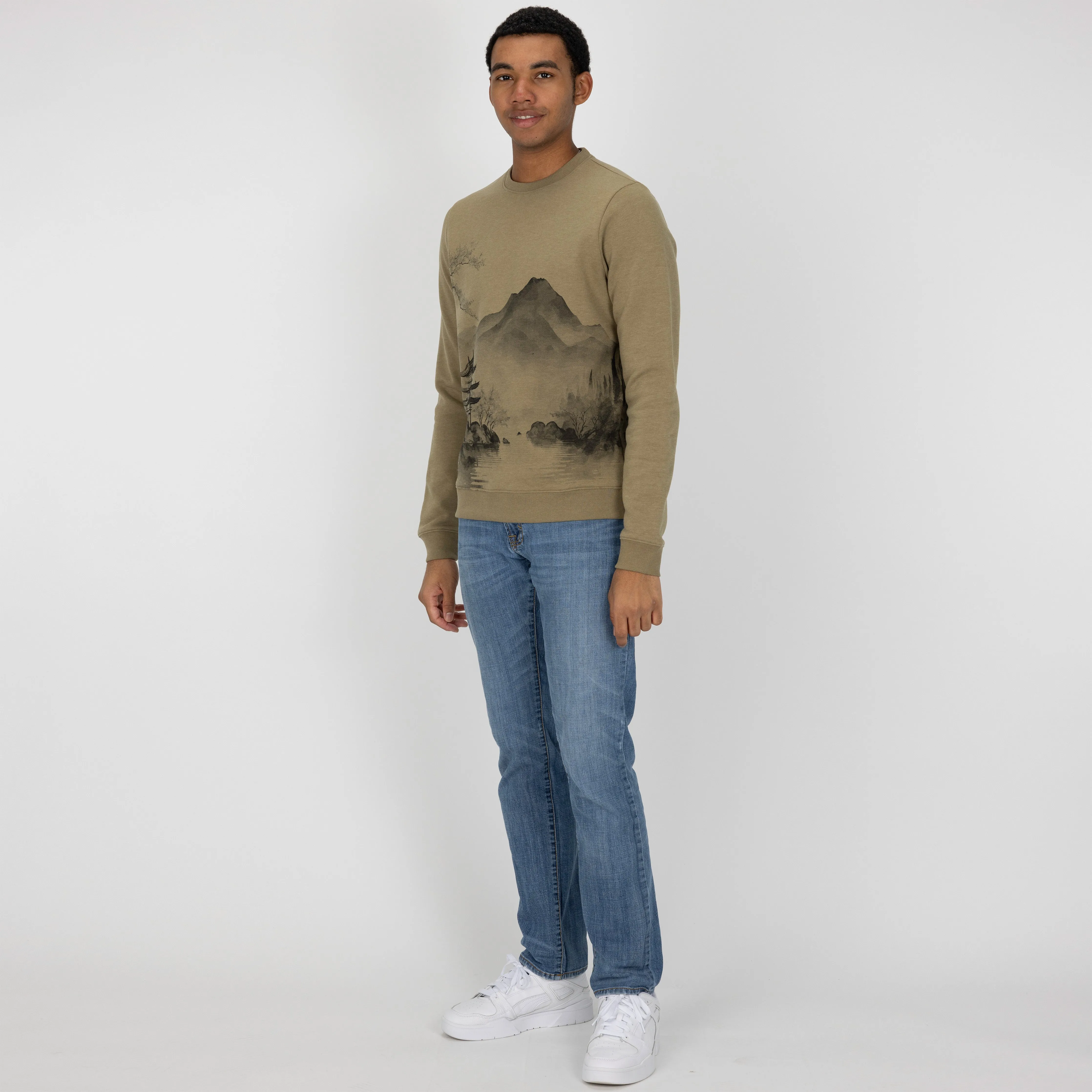 Graphic Wraparound Crewneck Pullover Sweatshirt - Elmwood / Asian