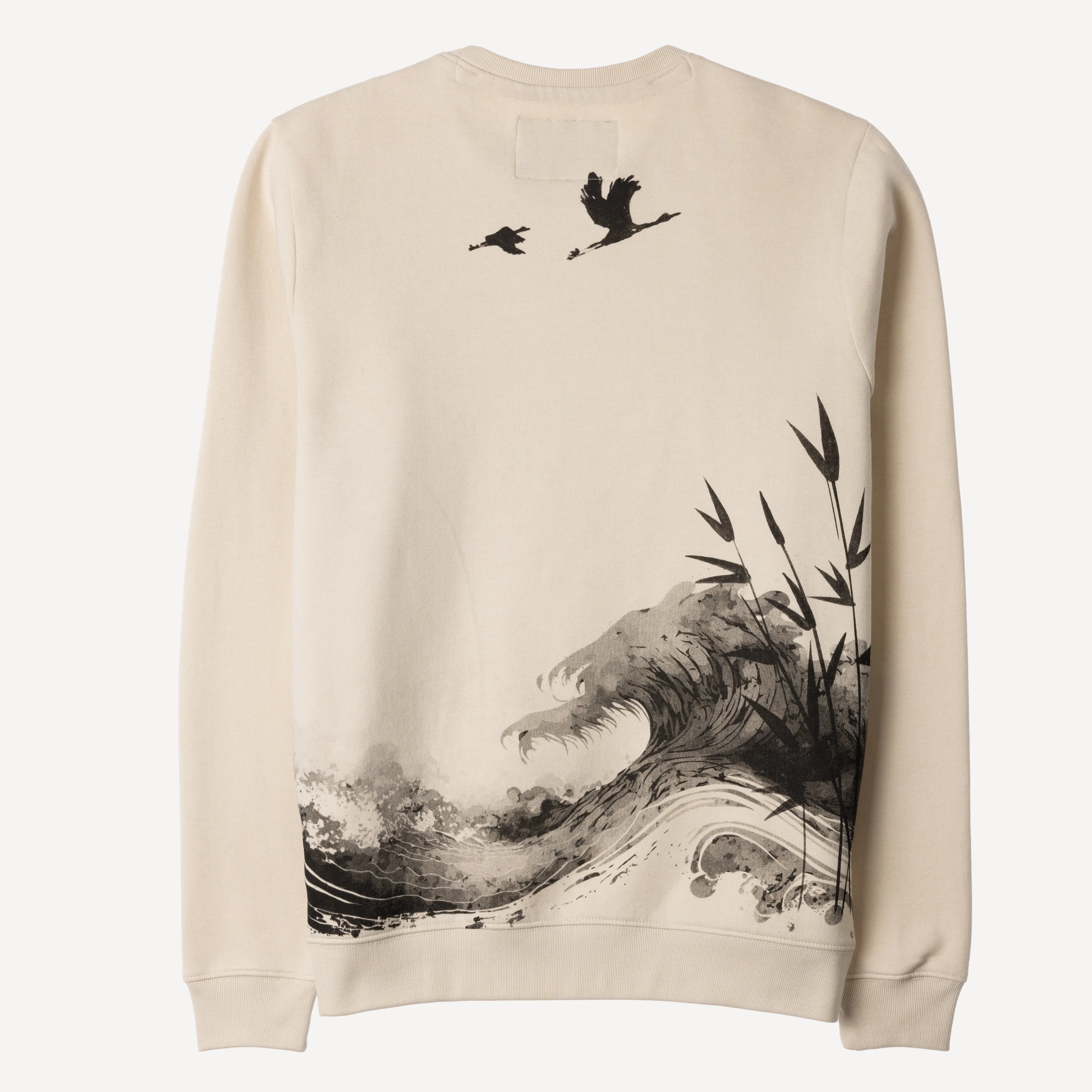 Graphic Wraparound Crewneck Pullover Sweatshirt - Oatmeal / Asian