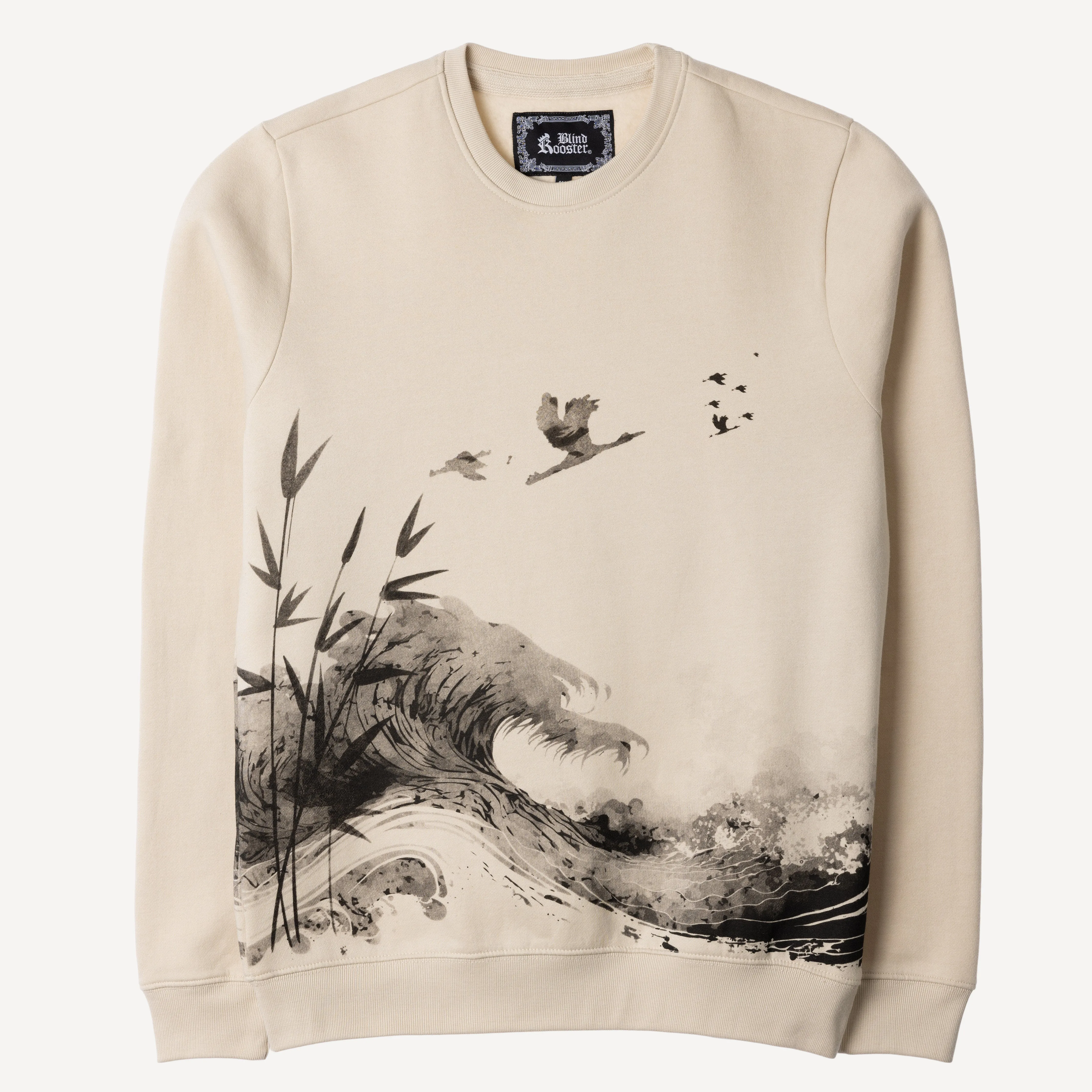 Graphic Wraparound Crewneck Pullover Sweatshirt - Oatmeal / Asian