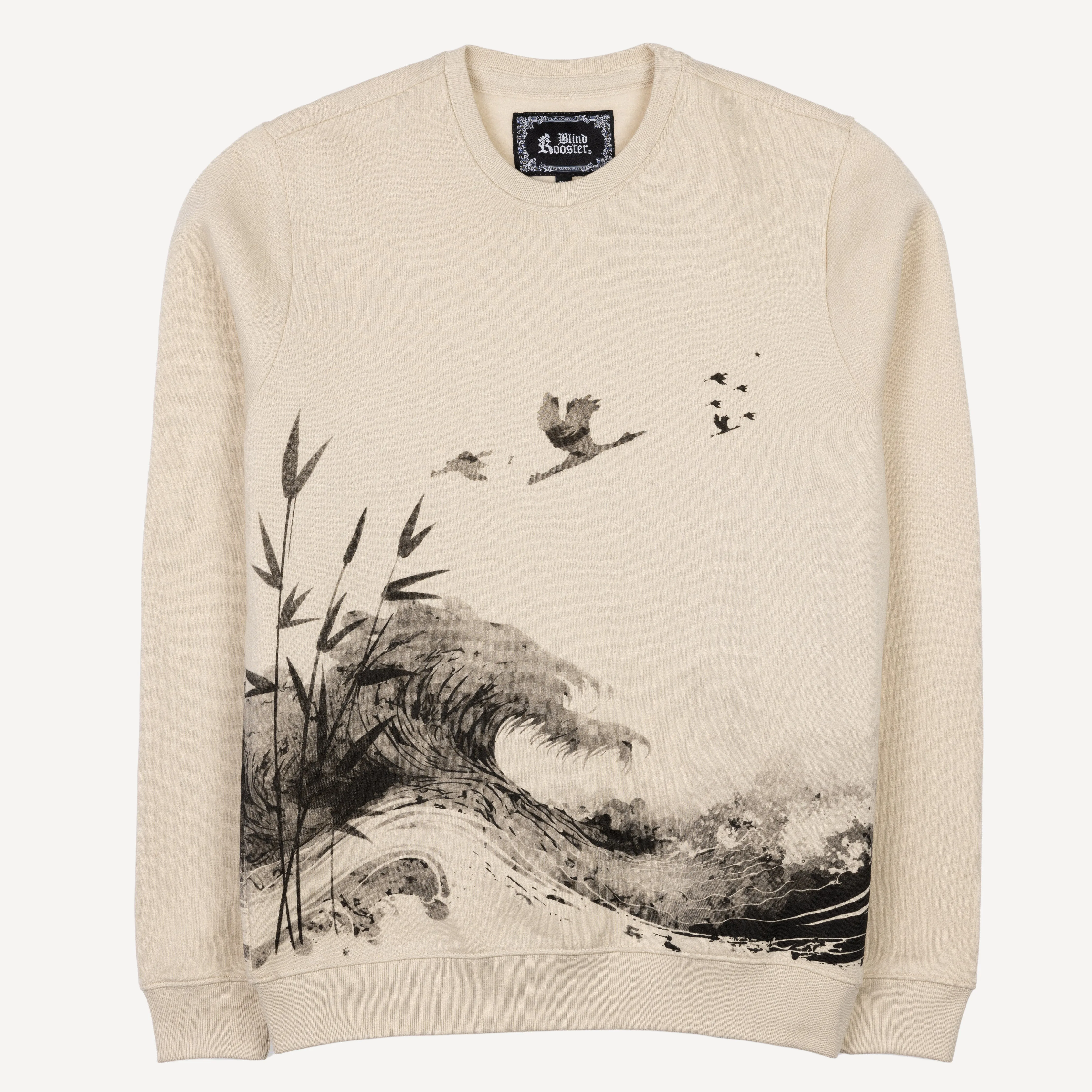 Graphic Wraparound Crewneck Pullover Sweatshirt - Oatmeal / Asian