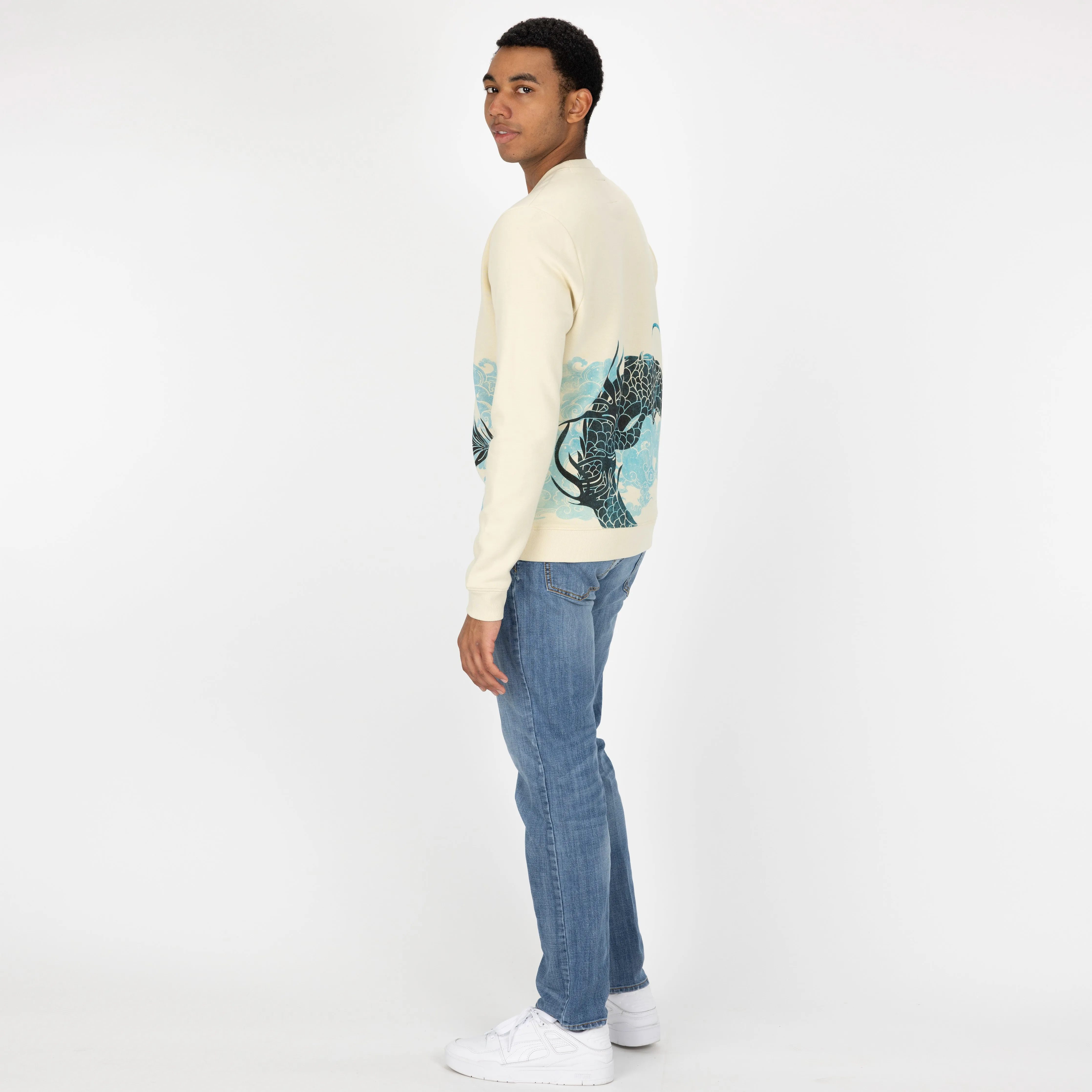 Graphic Wraparound Crewneck Pullover Sweatshirt - Seedpearl / Respect