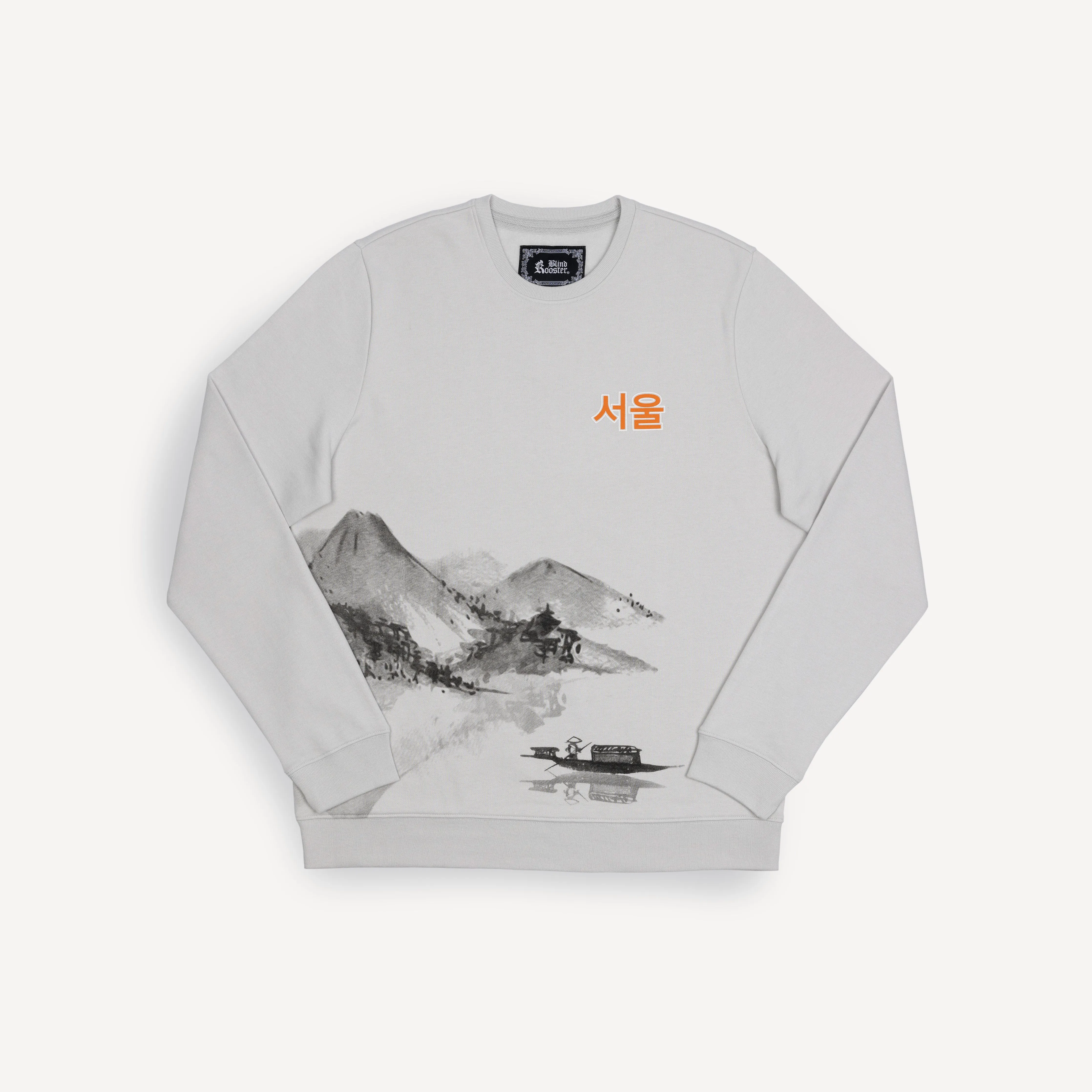 Graphic Wraparound Crewneck Sweatshirt - Glacier Grey / Kanji Seoul