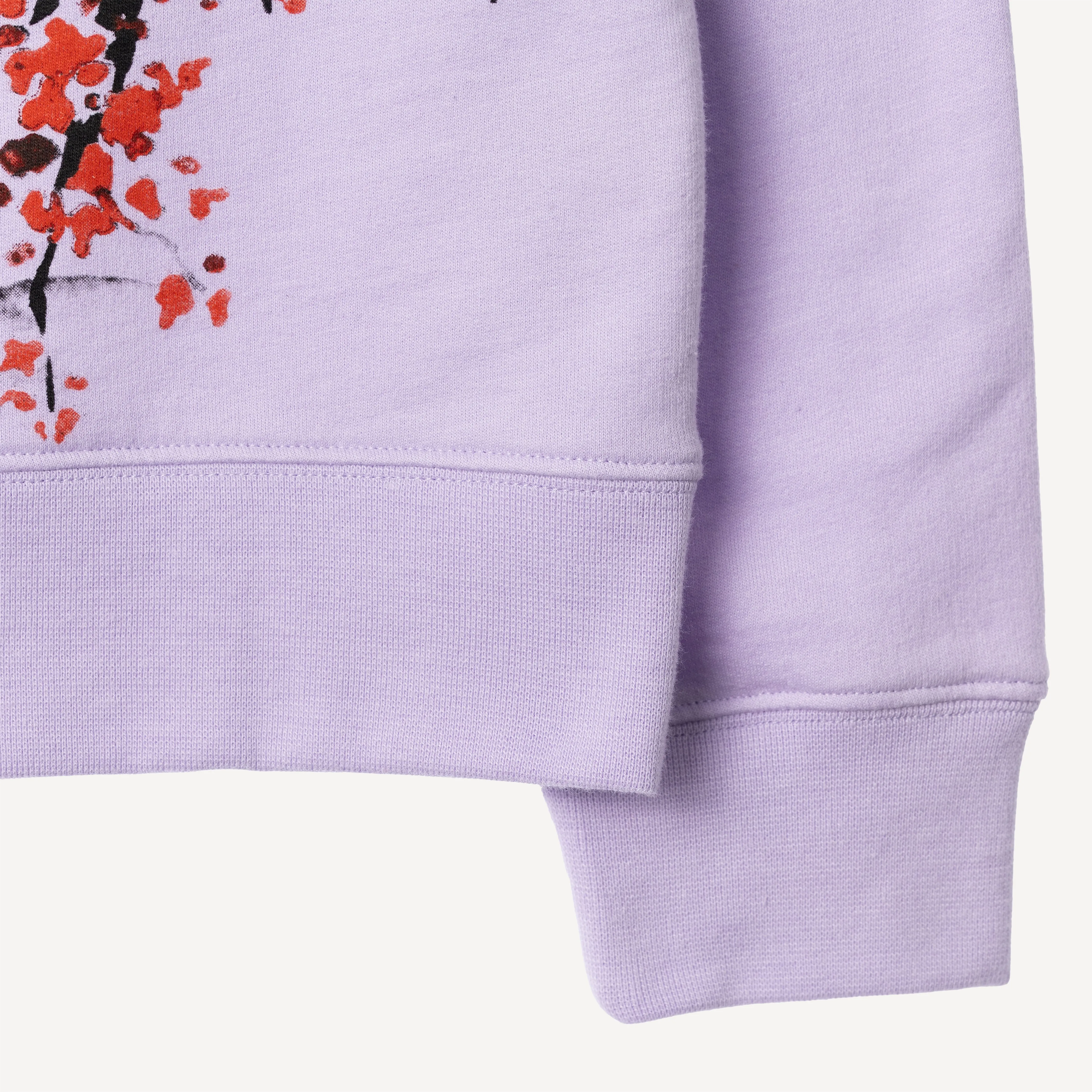 Graphic Wraparound Crewneck Sweatshirt - Pastel Lilac / Kanji Blessing