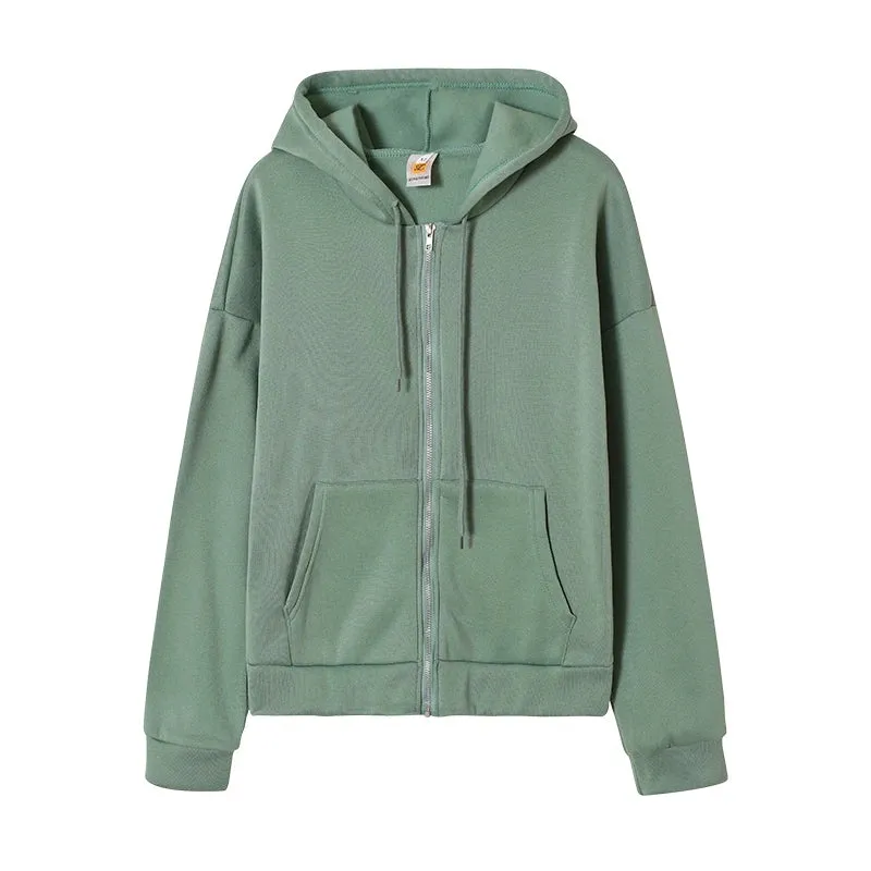 Gray Oversize Hooded Zip-Up Sweatshirt