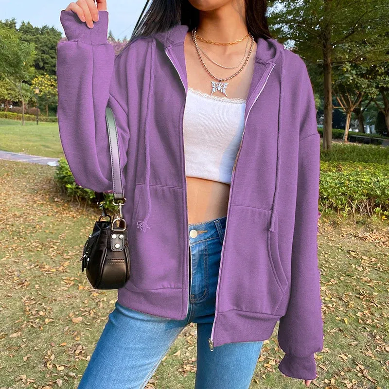 Gray Oversize Hooded Zip-Up Sweatshirt