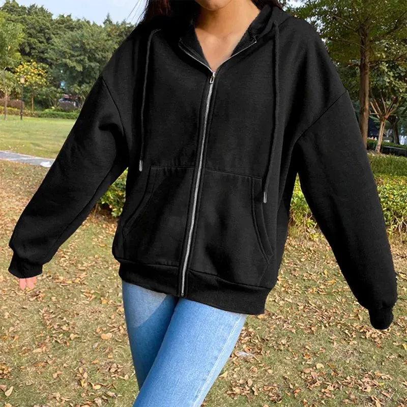 Gray Oversize Hooded Zip-Up Sweatshirt