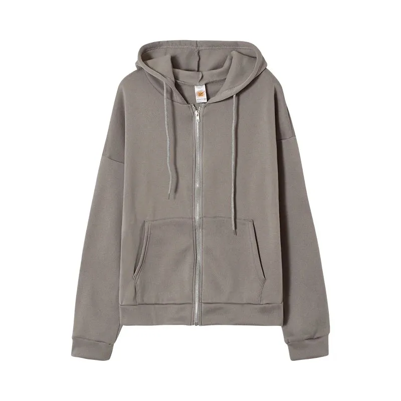 Gray Oversize Hooded Zip-Up Sweatshirt