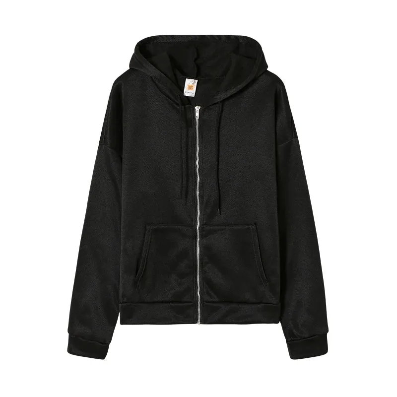 Gray Oversize Hooded Zip-Up Sweatshirt