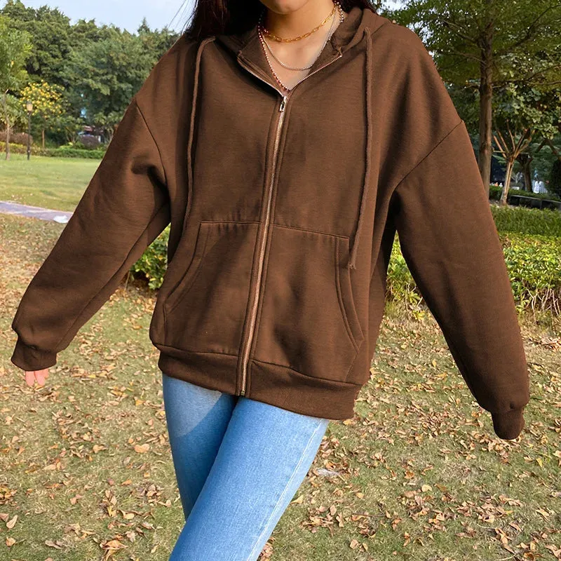 Gray Oversize Hooded Zip-Up Sweatshirt