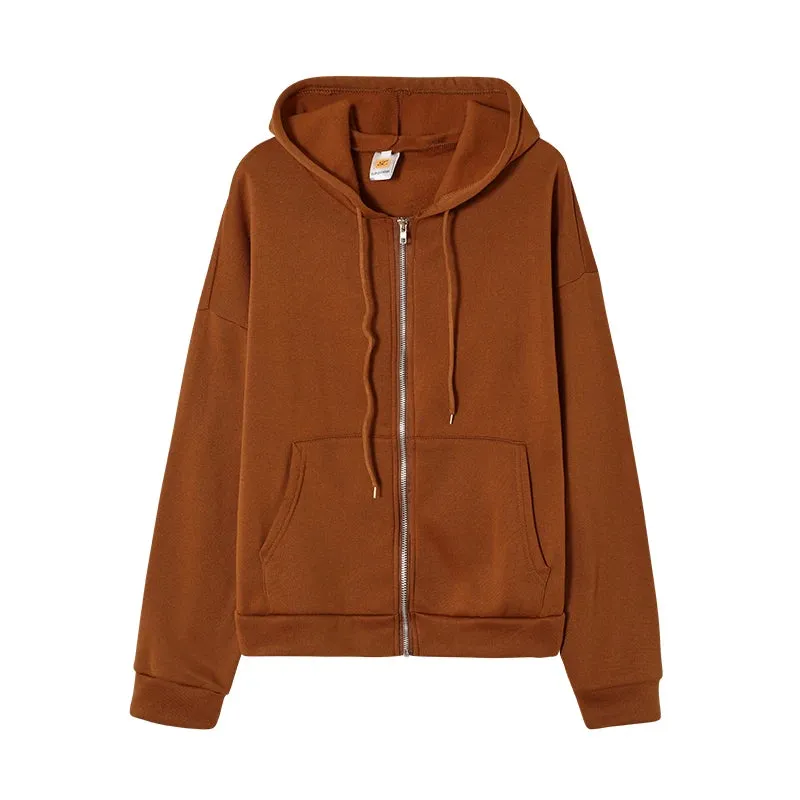 Gray Oversize Hooded Zip-Up Sweatshirt