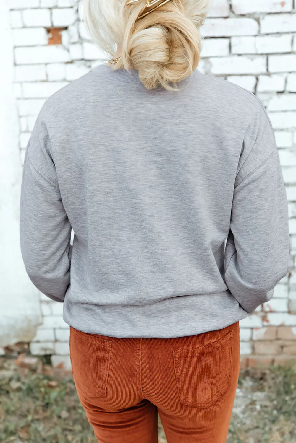 Gray Western Fashion Bull Graphic Print Sweatshirt