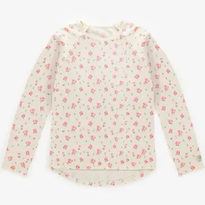 Haut de pyjama crème avec un motif fleuri rose en jersey crêpé, adulte || Cream pajama top with a pink floral print in crinkle jersey, adult