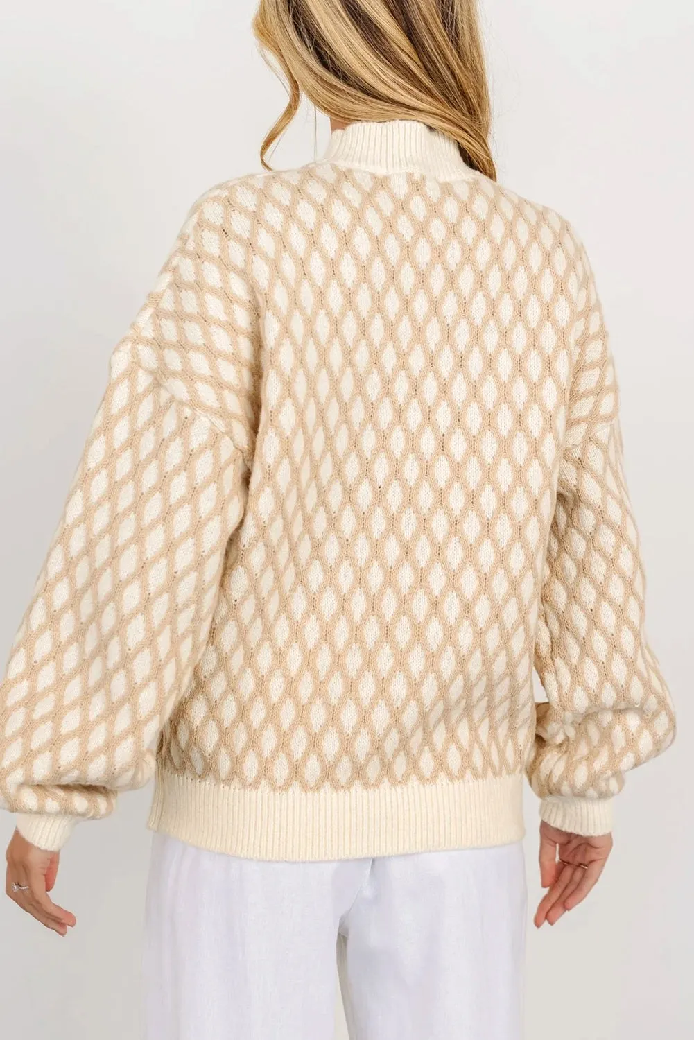 Hazel Blues® |  Diamond Pattern Mock Neck Long Sleeve Sweater