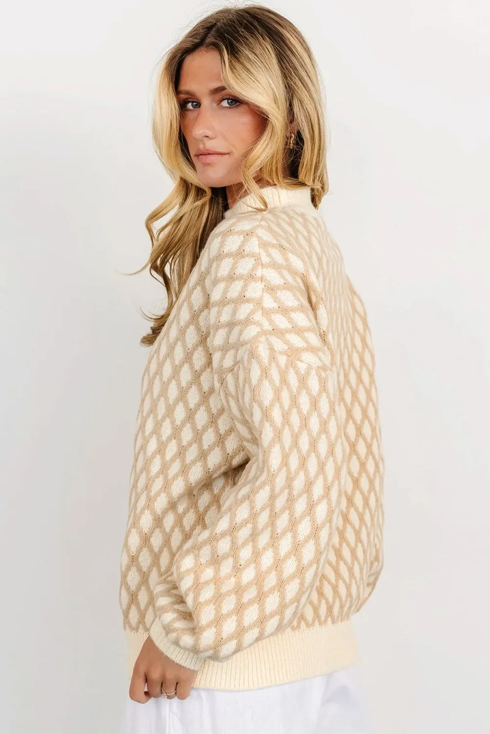 Hazel Blues® |  Diamond Pattern Mock Neck Long Sleeve Sweater